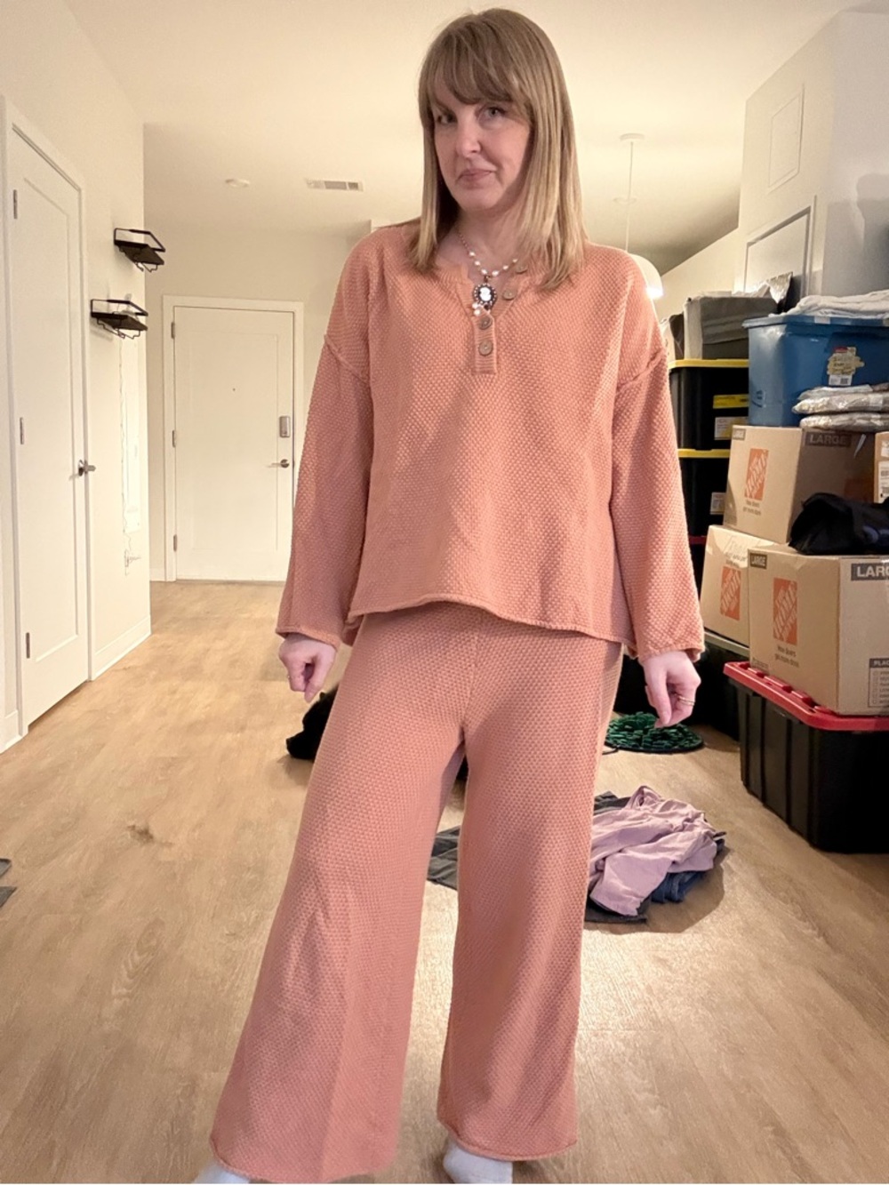 Mod Ref Waffle Two-Piece Loungewear Set in Warm Terracotta
